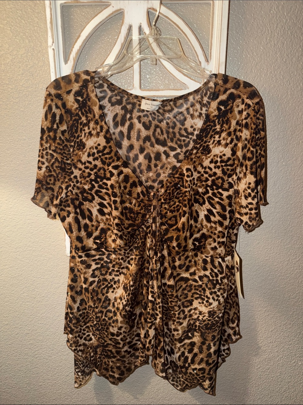 Animal Print V-Neck Tie-Front Women’s Top - Brown Leopard